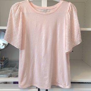 Pink mixed media T-shirt with Flowey silk clip dot sleeves